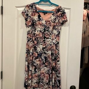 Navy, pinks and lilac floral print